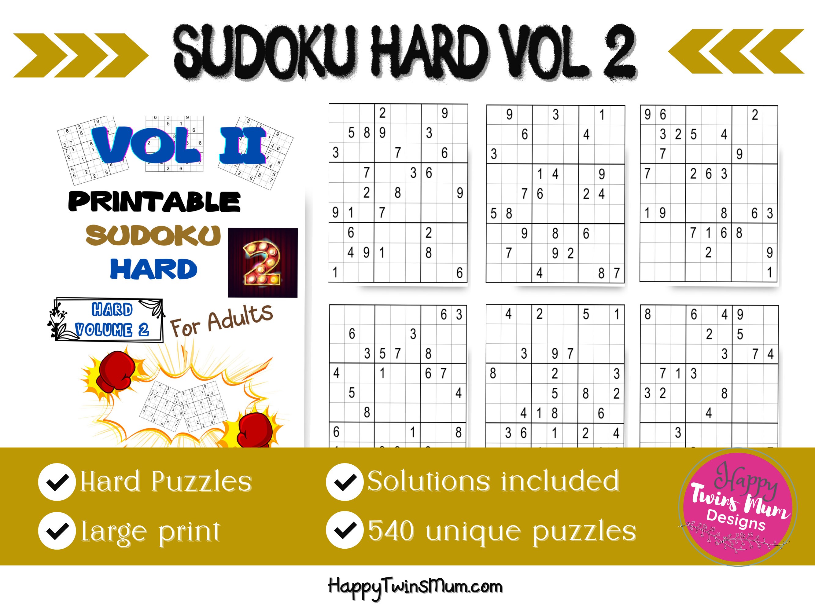 printable sudoku hard for adults vol 2 540 different sudoku etsy