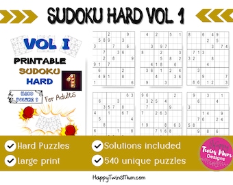 Printable Sudoku Hard For Adults Vol 1 | 540 Different Sudoku Puzzles With Answers | Printable Adult Puzzles Book | Brain Teasers | Sudoku
