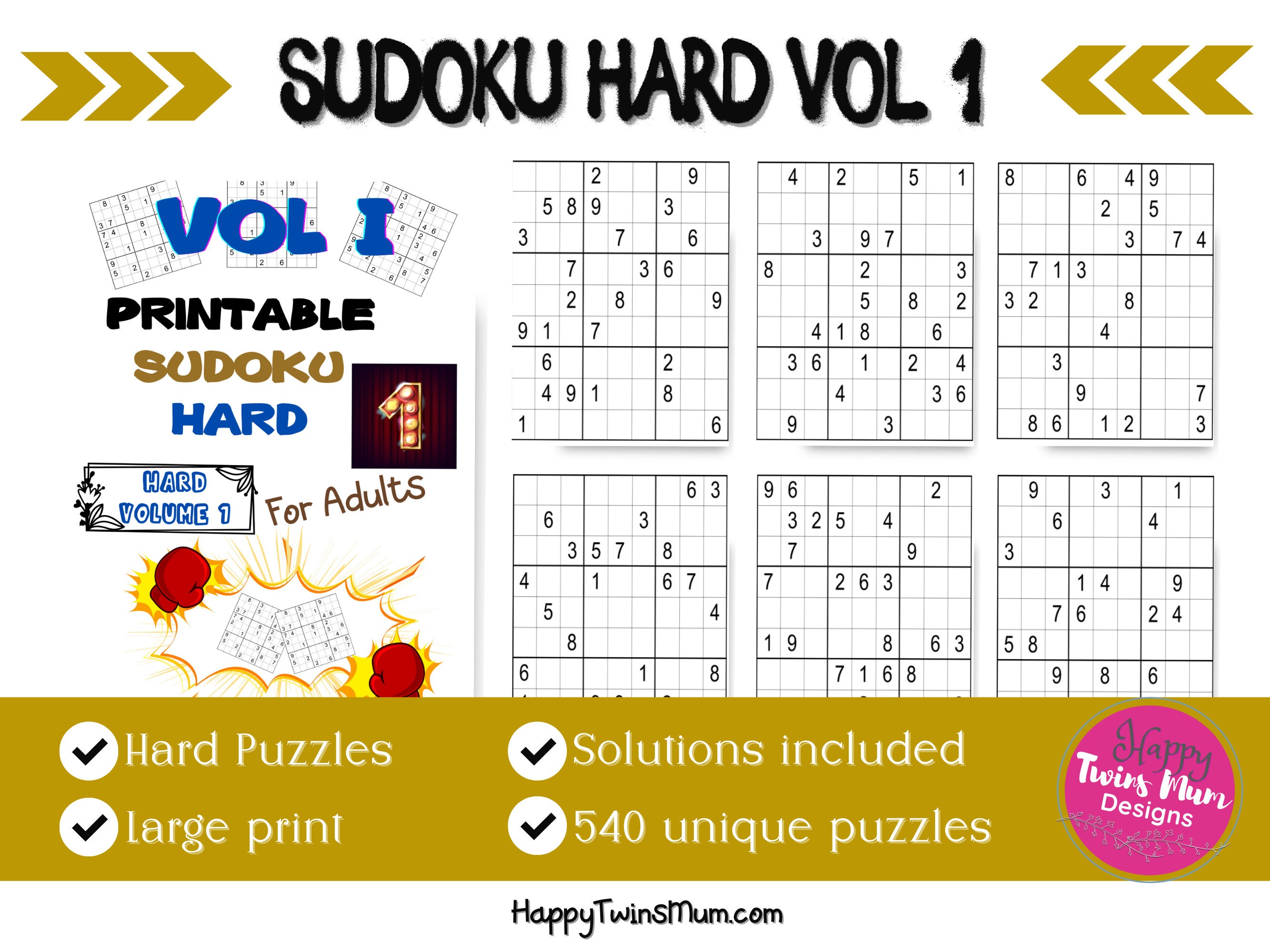 printable sudoku hard for adults vol 1 540 different sudoku etsy
