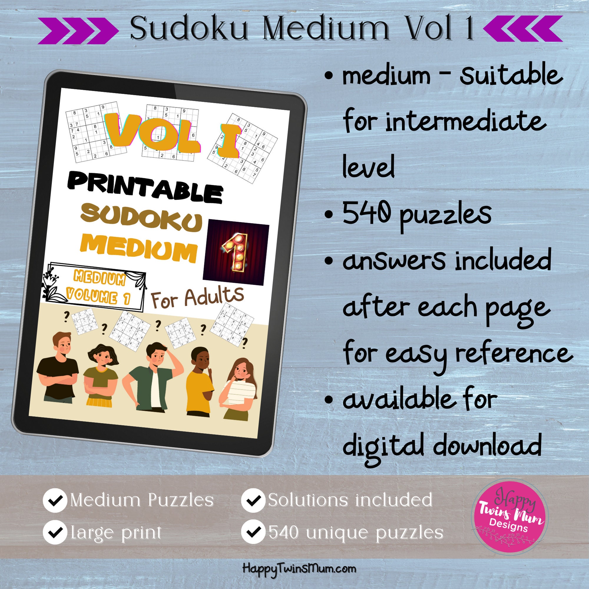 printable sudoku medium for adults vol 1 540 different etsy