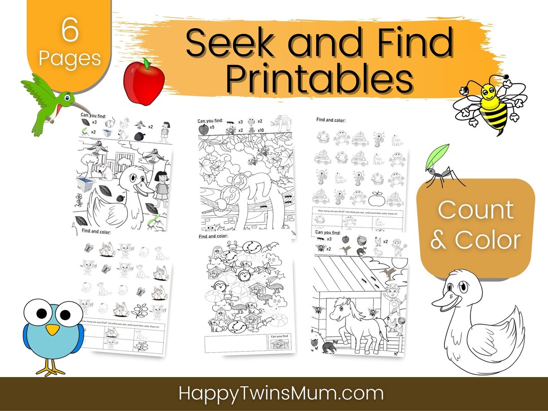 Seek and Find Printables for Kids 2-4 Hidden Objects for Kids Homeschooling Worksheets Coloring Activity Book Animals Counting - Etsy