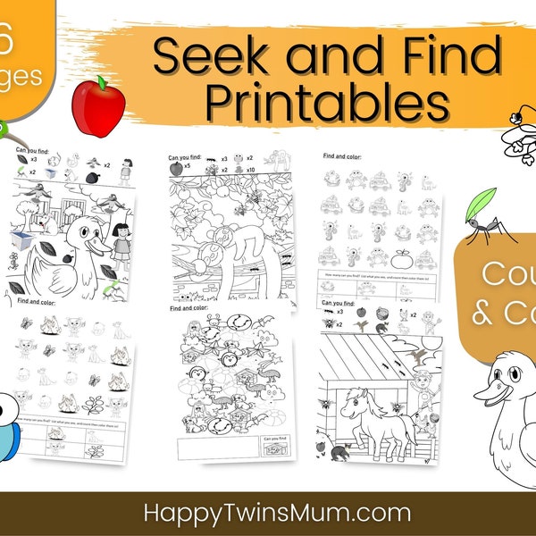 Seek And Find Printables For Kids 2-4 | hidden objects for kids | homeschooling worksheets | coloring activity book | animals | counting