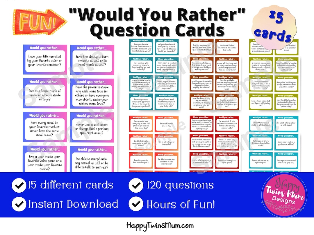Would You Rather Cards| Road Trip Game and Questions| Travel Idea Fun ...
