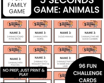 5 Seconds Animal Game – Printable Party Game | Educational Animal | Fun Family Activity | Homeschool & Classroom Game | Road Trip Activity