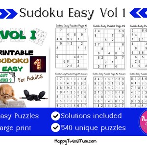Printable Sudoku Easy For Adults Vol 1 | 540 Different Sudoku Puzzles With Answers | Printable Adult Puzzle Book | Brain Teasers | Sudoku
