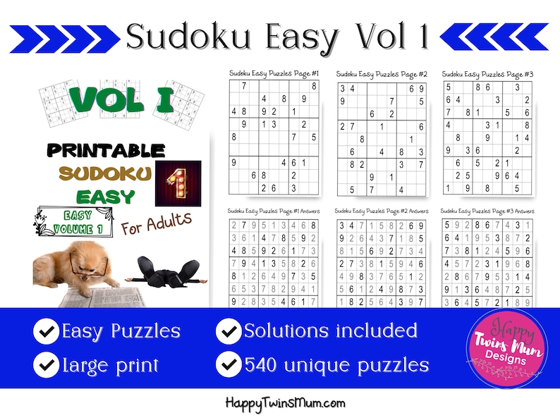 printable sudoku easy for adults vol 1 540 different sudoku etsy singapore