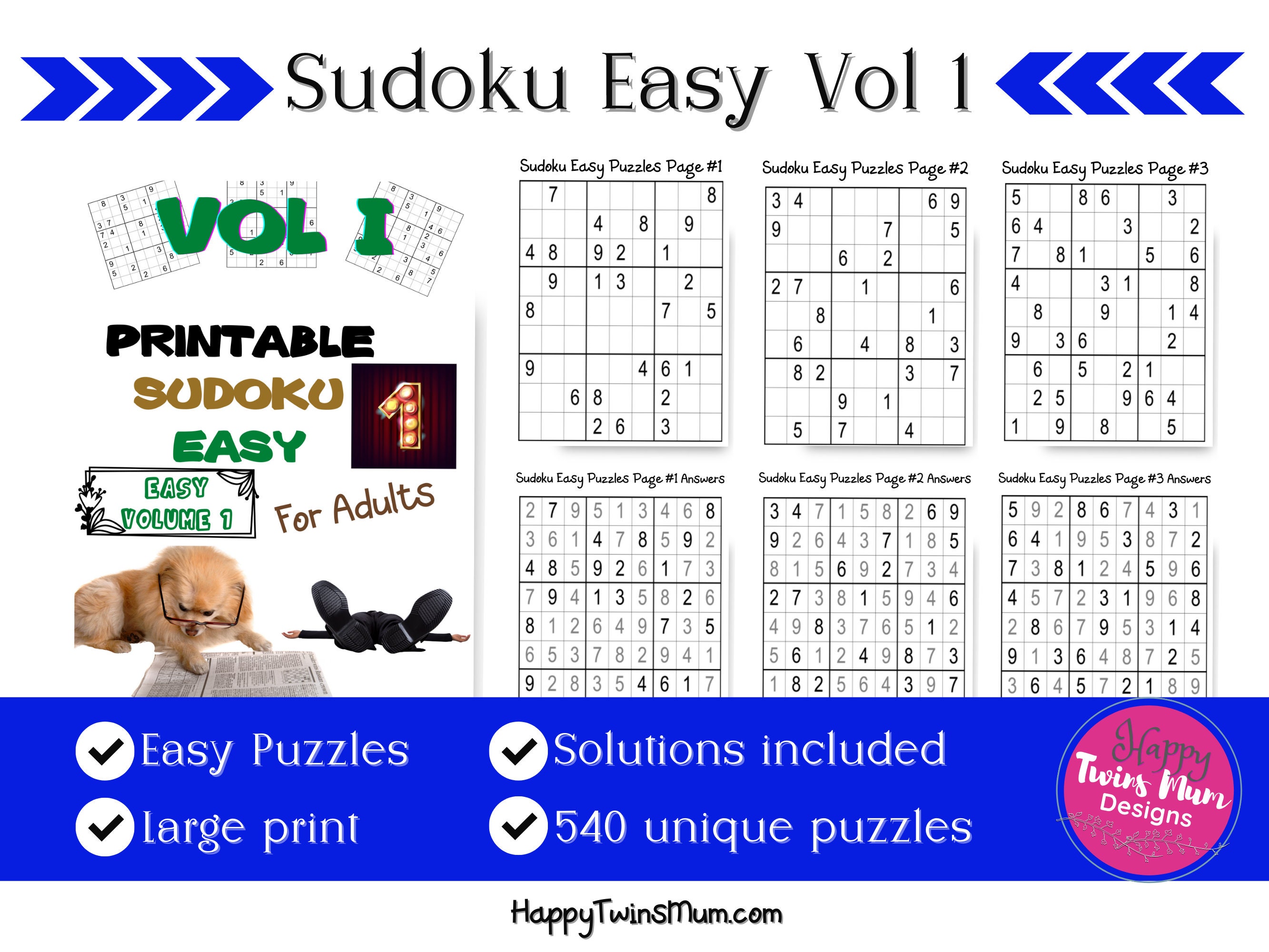 printable sudoku easy for adults vol 1 540 different sudoku etsy