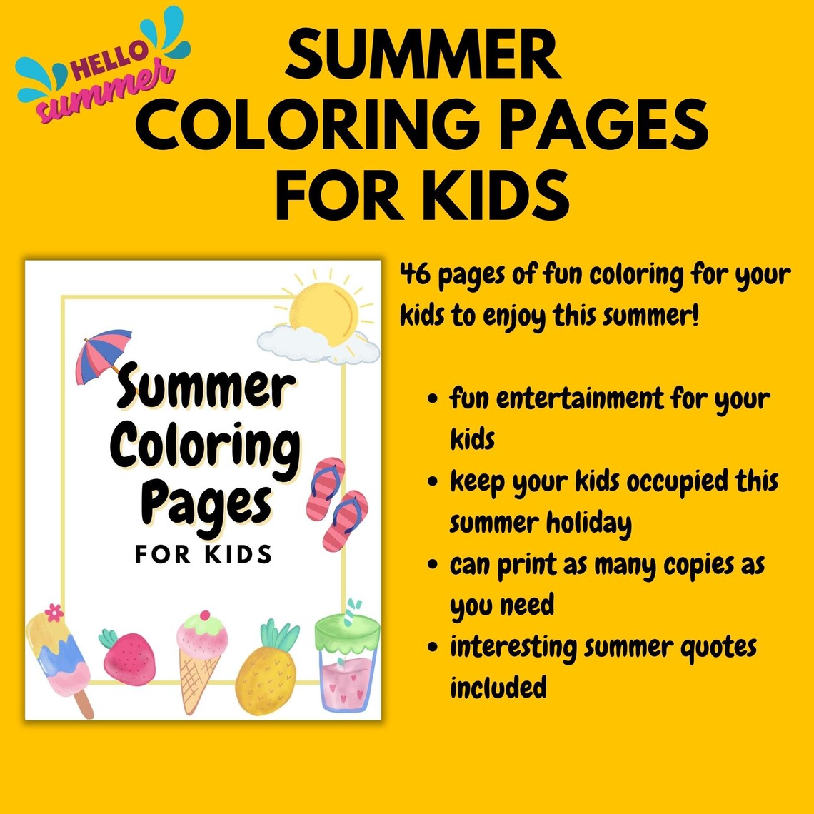 Summer Coloring Pages For Kids Printables 46 Summer Etsy