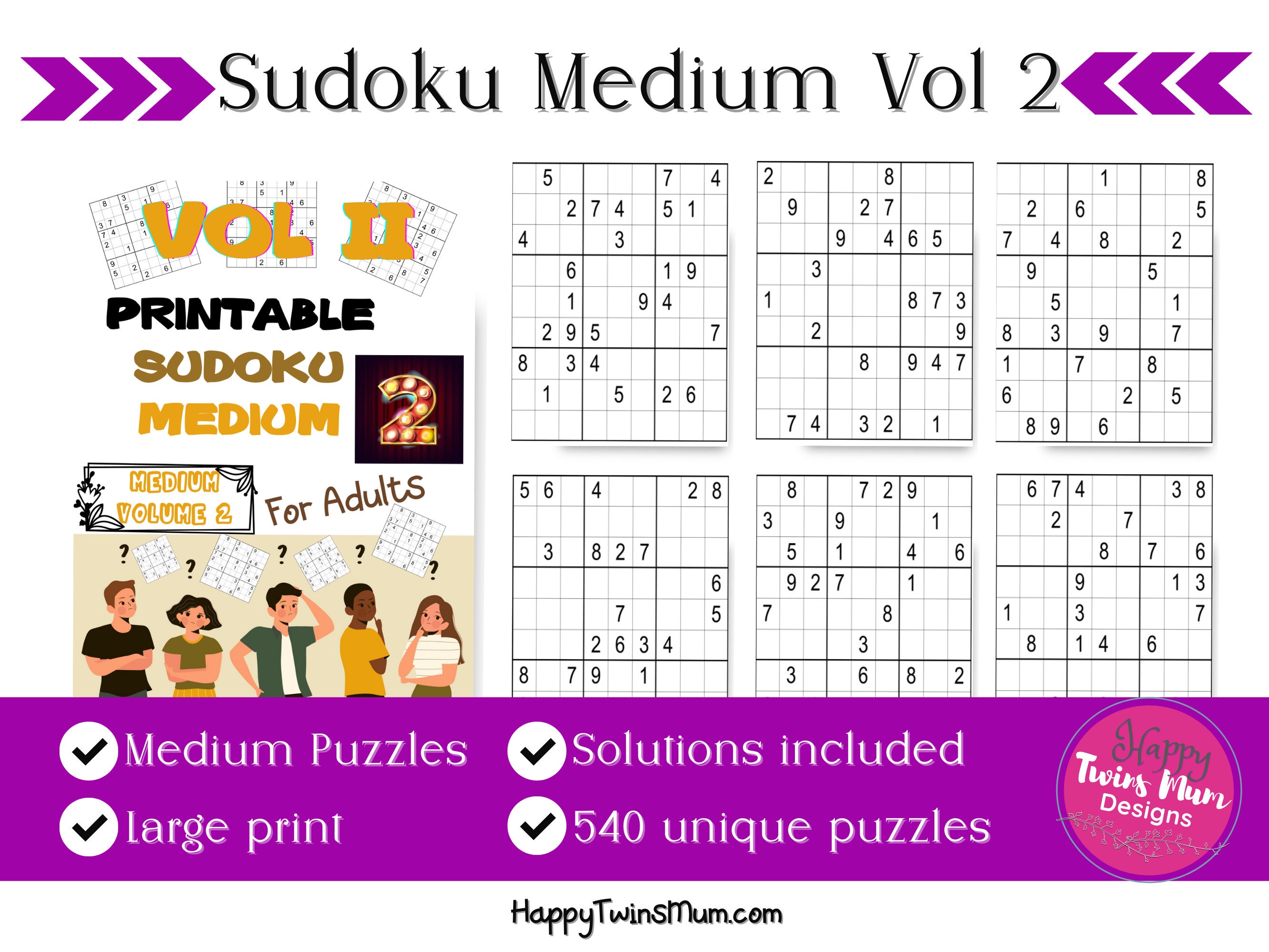 printable sudoku medium for adults vol 2 540 different etsy