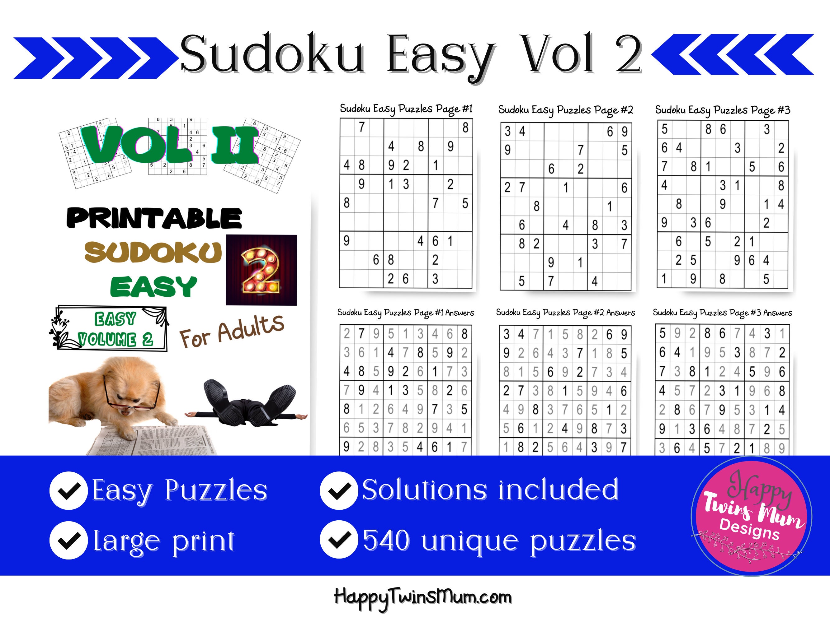 printable sudoku easy for adults vol 2 540 different sudoku etsy