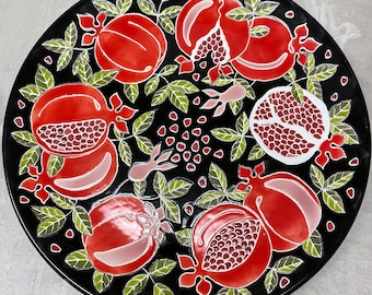 Teller Dekoteller „Granatäpfeln“ Wandteller Keramik Deko bemalt