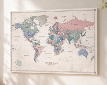 Personalized World Map Pin Board, Canvas Travel Tracker with Push Pins and Custom Legend