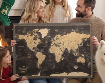 Personalized Travel World Map Pinboard: Vintage Style Canvas Wall Decor