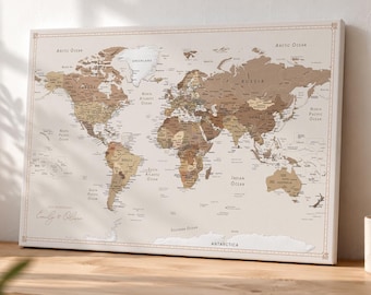 Personalized Push Pin World Map on Canvas, Custom Travel Tracker with Pins, Ready to Hang