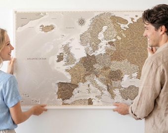 Personalized Vintage Europe Push Pin Map on Canvas - Custom Travel Tracker & Wall Decor