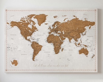 World Map Pinboard Personalized Canvas Wall Art Push Pin Travel With 100 Pins Set
