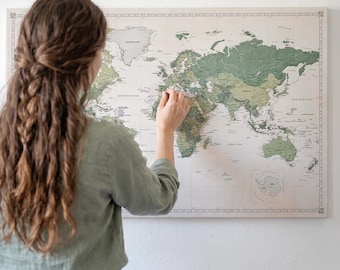 Custom Push Pin World Map, Personalized Canvas Travel Map with Pins for Visited Places