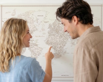 Personalized World Map on Canvas, Push Pin Travel Tracker for Places Visited and Future Trips
