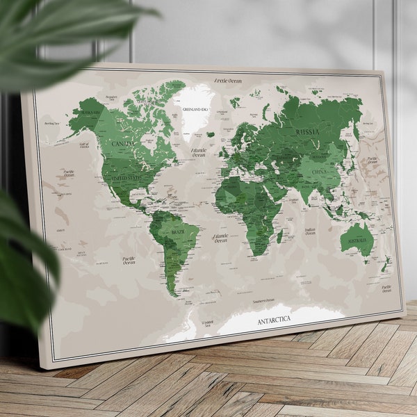 World Map Push Pin on Canvas (+50 pins included) Pinboard Travel Education Map Wall Art Weltkarte Pinnwand Wereldkaart Leinwand Cork Board