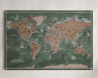 Personalized World Map Pin Board, Canvas Travel Tracker with Push Pins and Custom Legend