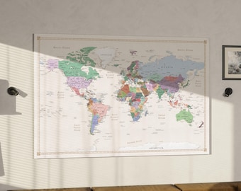 Carte du monde personnalisée avec épingles pour tableau, décoration d'intérieur, toile, décoration murale de voyage, tableau en liège à épingles, cadeau personnalisé, carte pastel à épingler