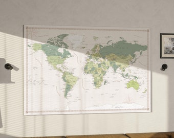 Carte du monde personnalisée, tableau d'affichage, décoration intérieure, toile, carte de voyage, décoration murale verte, tableau de liège à épingles