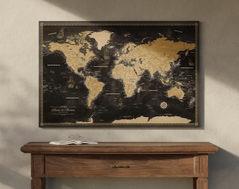 Carte du Monde Personnalisée avec Épingles, Carte à Épingles pour la Décoration Murale, Cadeau pour Voyageurs, Carte au Style Vintage