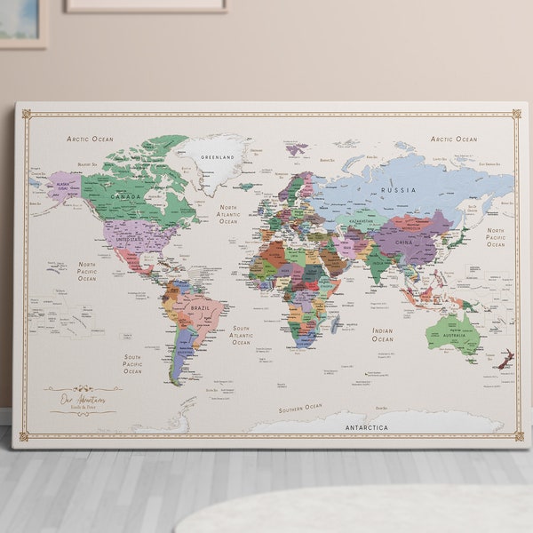 Personalisierte Pinnwand, Weltkarte, Heimdekoration, Leinwand, Reise-Weltkarte, Wanddekoration, Pinnwand, Pinnwand, Korktafel, Geschenk, Pin, Carte du Monde, Pastell