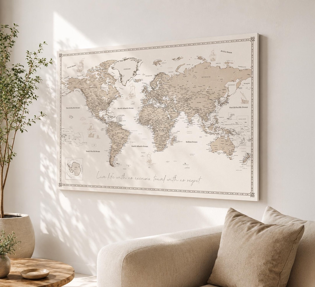Custom Push Pin World Map, Personalized Canvas Travel Map With Pins for ...