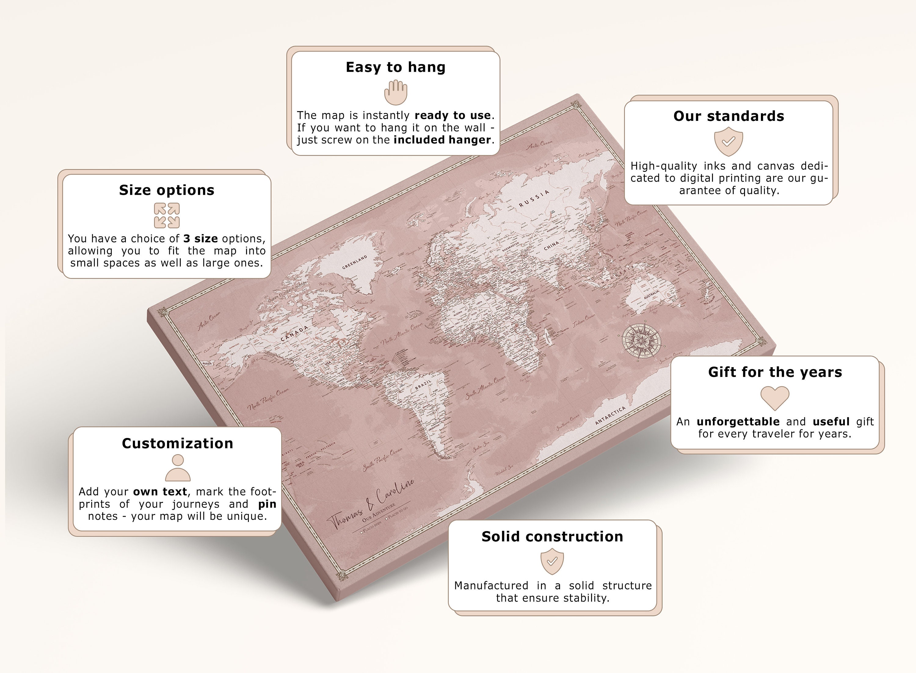 Elegant Personalized Push Pin World Map Canvas Track Past & - Etsy