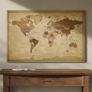 Travel Canvas Map with Pins | Mark Your Journey and Explore the World | Personalized Gift | Push Pin World Map | Pinboard in Vintage Style
