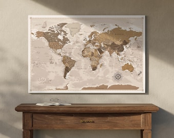 Carte du monde de voyage personnalisée, tableau d'affichage vintage, décoration d'intérieur, cadeau fait main, punaises, tableau d'affichage en liège, personnaliser carte, toile, décoration murale, voyageur