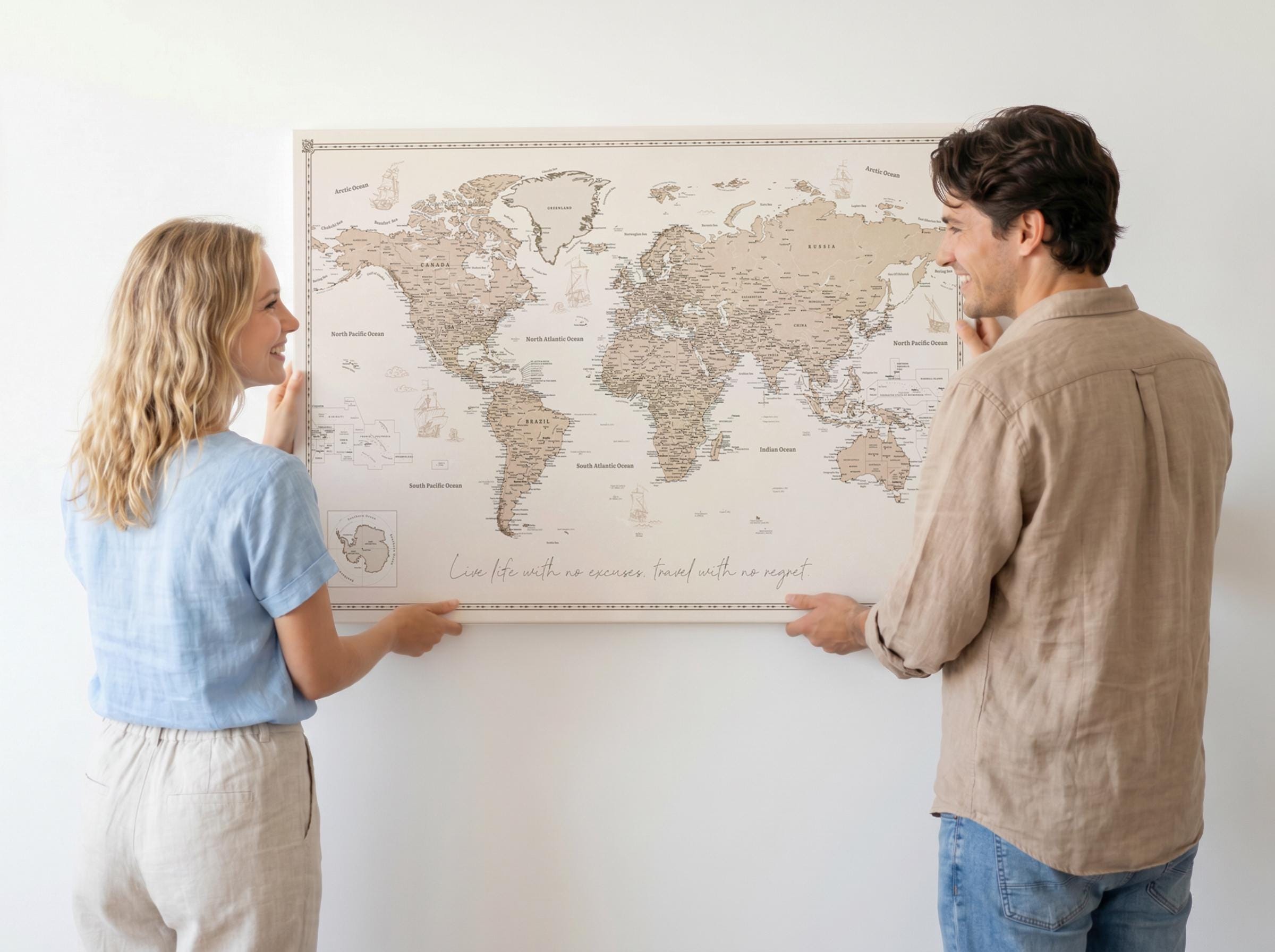 Custom Push Pin World Map, Personalized Canvas Travel Map With Pins for ...
