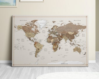 Personalized Pinboard World Map Home Decor Canvas Travel Weltkarte Wall Decor Pinnwand Pushpin Cork Board Gift Pin Carte du Monde Brown