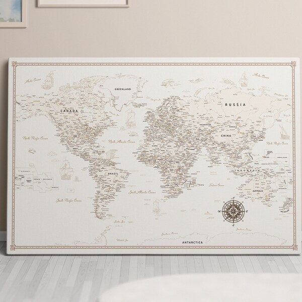 Customized World Travel Map on Canvas with Pins - Ideal for Tracking Adventures & Home Decor Pushpin Pinboard Weltkarte Pinnwand Cork Board