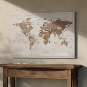 Carte du Monde Personnalisée en Toile avec Épingles | Tableau Carte Voyage Marron | Cadeau pour Voyageurs | Décoration Murale en Liège image 8