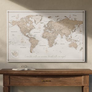 Personalisierte Weltkarte mit Pins | Weltkarte auf Leinwand | Jubiläumsgeschenk | Markiere deine Abenteuer | Urlaubsgeschenk für Reisende