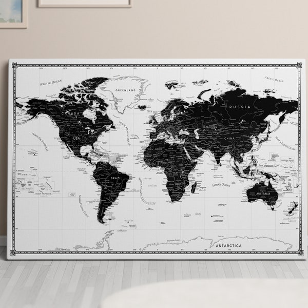 Personalized World Map Pinboard - World Map Push Pin - Handmade Custom World Map - Home Decor Gift - Places I've Been Map - Travel World Map