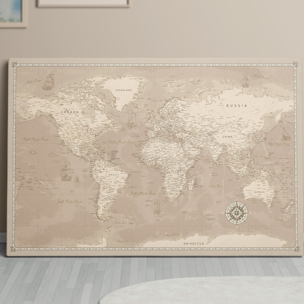 Personalized World Travel Map with Pins - Wall Art for Travelers, Custom Adventure Pinboard, Unique Journey Tracker, Gift for Travelers