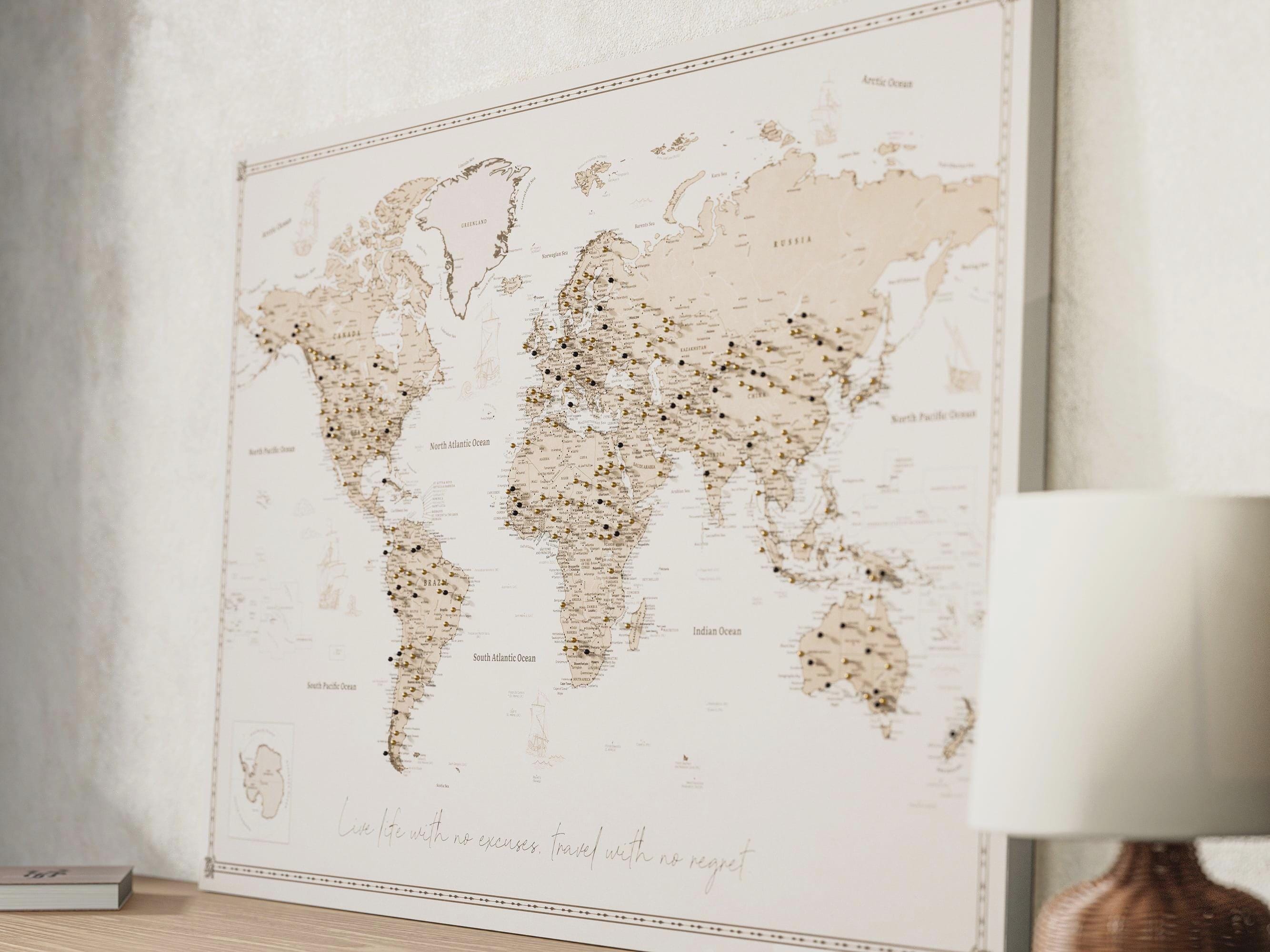 Custom Push Pin World Map, Personalized Canvas Travel Map With Pins for ...