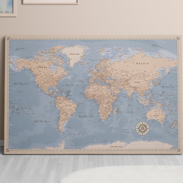 Personalized World Map Travel with Pins - Wall Art for Travelers, Custom Adventure Pinboard, Unique Journey Tracker, Gift for Travelers