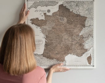 Personalized France Map Canvas Pinboard, Travel Decor
