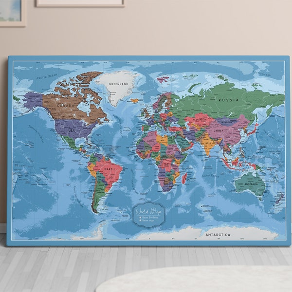 Personalized Travel World Map Push Pin Canvas Pinboard Handmade Home Decor Weltkarte Pinnwand Cork Board Gift Custom Pinnable Carte du Monde