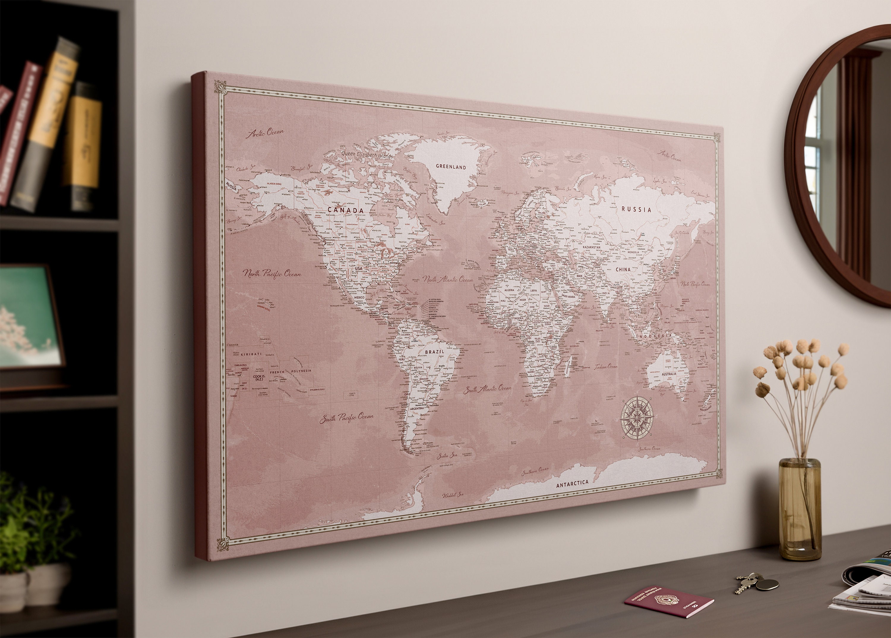Elegant Personalized Push Pin World Map Canvas Track Past & - Etsy