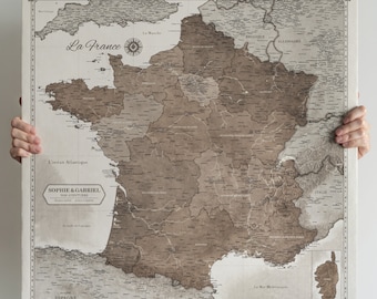 Carte de France Personnalisée à Épingler - Carte Murale en Liège sur Toile - Décorative et Pratique pour Voyageurs et Amoureux de la France