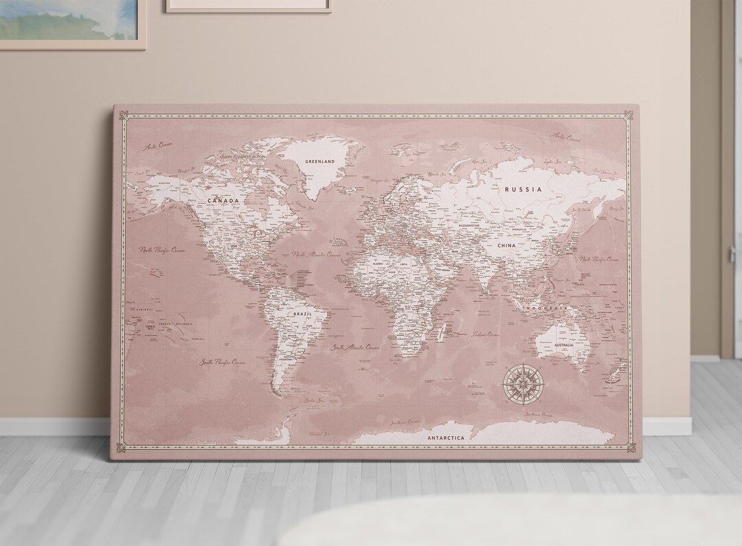 Elegant Personalized Push Pin World Map Canvas Track Past & - Etsy