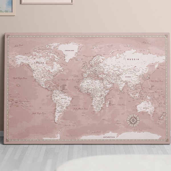 Elegant Personalized Push Pin World Map Canvas - Track Past & Future Travels - Planner for Wanderlust Enthusiasts - Unique Gift Home Decor