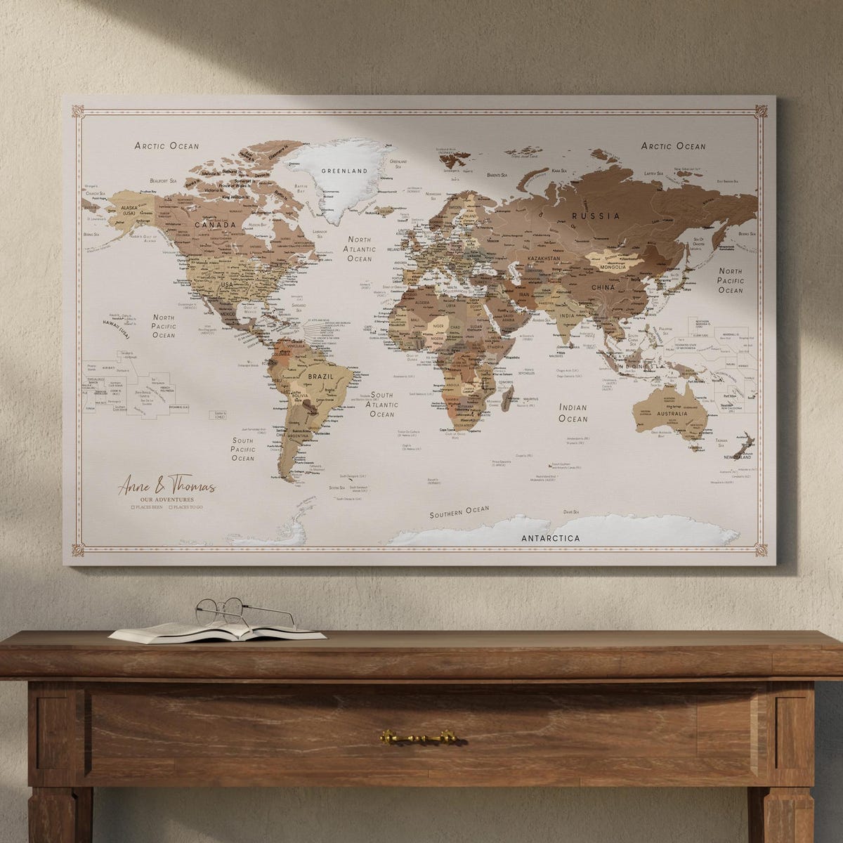 Push Pin World Map Canvas | Brown - Etsy 150x100 cm