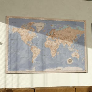 Personalisierte Weltkarte auf Leinwand mit Pins – Reiseweltkarte Pinnwand zur Markierung von Abenteuern, Weihnachtsgeschenk, Wanddekoration