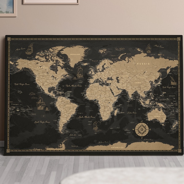 Personalized World Map Travel Pushpin Pinboard Home Decor Canvas Weltkarte Wall Decor Pinnwand Cork Board Gift Pin Carte du Monde Vintage